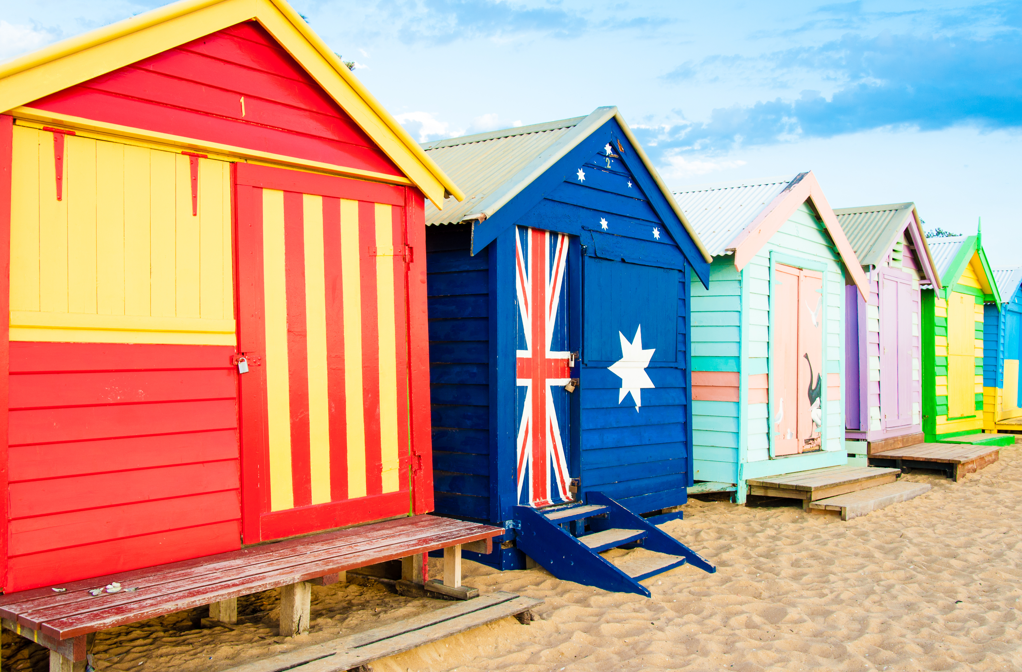 Melbourne Australia - February 21 2015: Brighton bathing boxes with classic Victorian architectural features are a popular Bayside icon and cultural asset at Brighton Beach Melbourne Australia
